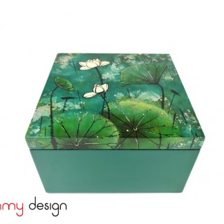 Green hinge lacquer box painted with lotus  20*H12 cm 